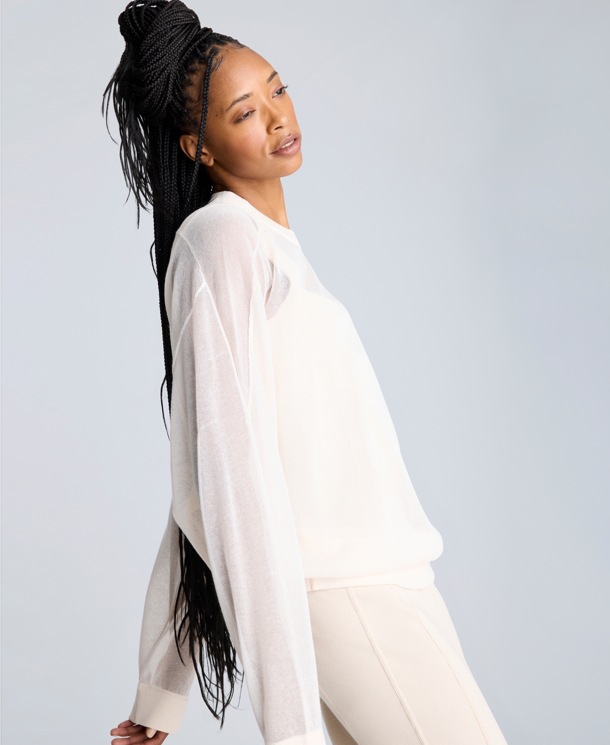 Kenneth Cole Sheer Oversized Crewneck Sweatshirt In Oyster