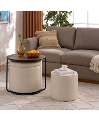 Streamdale Multi-Functional Ottoman with Drum Stool and Storage (Beige)