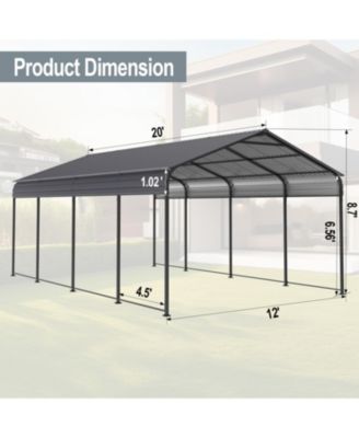  New 12x20 FT Heavy Duty Metal Carport, Galvanized Steel Roof, Gray