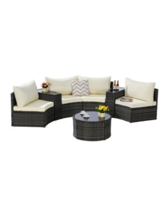 Streamdale 7-Pc Half-Moon Patio Set, Sectional Sofa & Glass Coffee Table