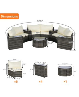 11-pc Half-Moon Patio Set, Sectional Sofa & Glass Coffee Table