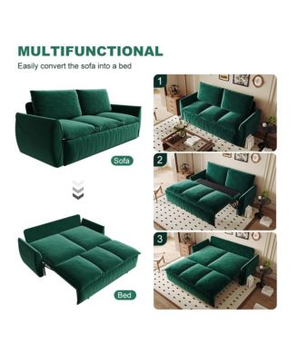 70.9" Convertible Sofa Bed with Pillow & Blanket, Green Velvet