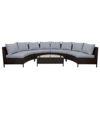 Streamdale 5-Piece Brown Wicker Patio Half-Moon Sofa Set with Gray Cushions