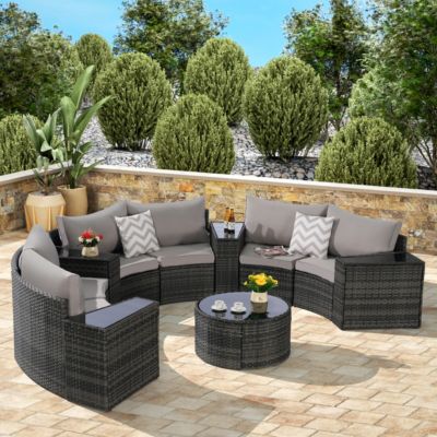 11-pc Half-Moon Patio Set, Sectional Sofa & Glass Coffee Table