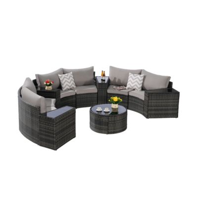 11-pc Half-Moon Patio Set, Sectional Sofa & Glass Coffee Table