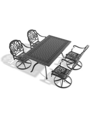 Streamdale 5-Pc Cast Aluminum Dining Set, 4 Swivel Chairs & Rectangular Table, Black Frame