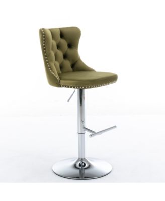 Set of 2 Adjustable Swivel Velvet Upholstered Bar Stools, Tufted, Chrome Base for Kitchen Island, Home Bar-The Pop Home