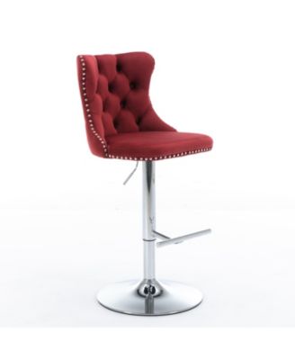 Set of 2 Adjustable Swivel Velvet Barstools with Tufted Back and Chrome Base for Kitchen Island, Home Bar & Pub