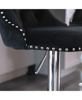 Set of 2 Adjustable Swivel Velvet Upholstered Bar Stools, Tufted, Chrome Base for Kitchen Island, Home Bar-The Pop Home