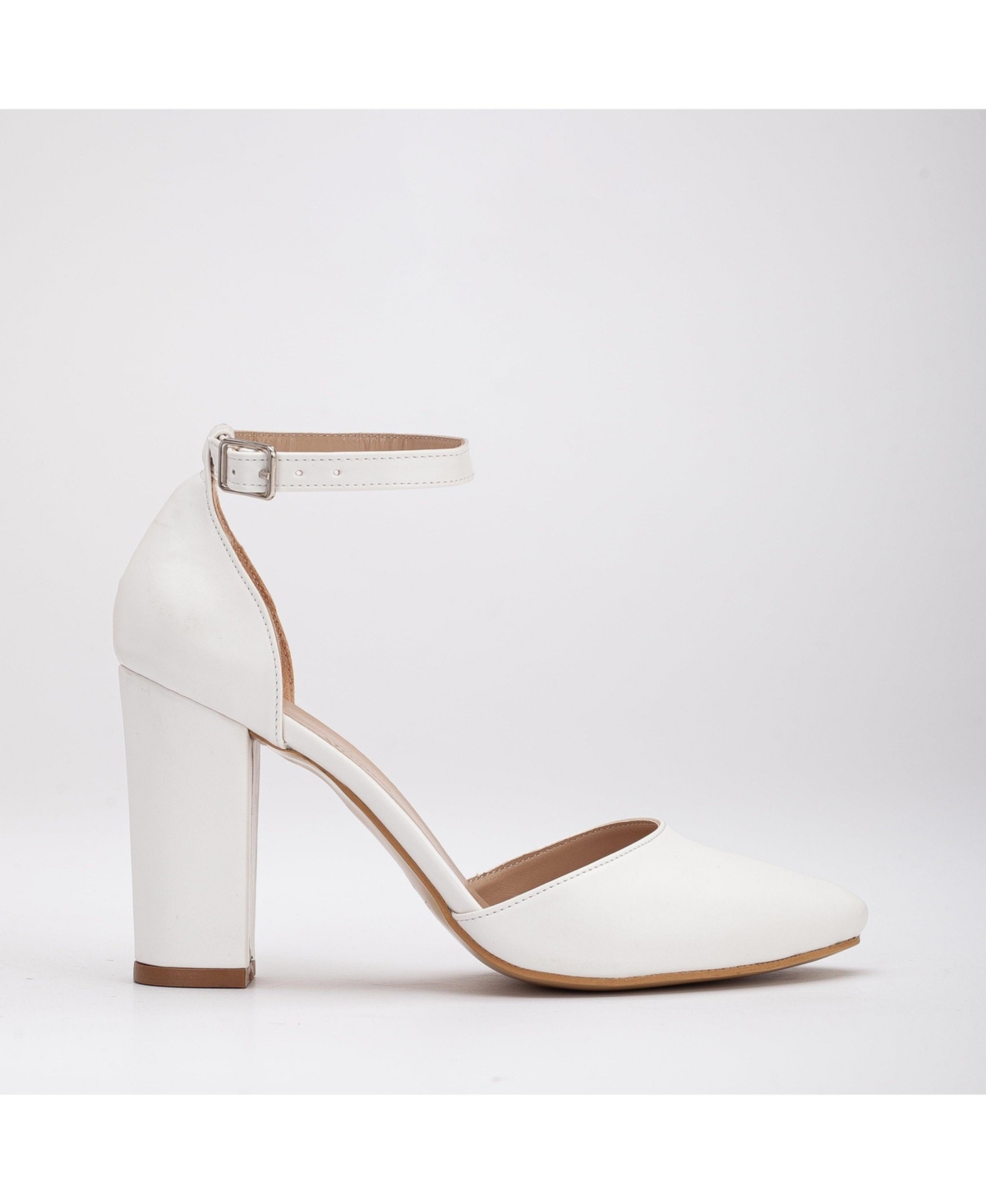 Gisele High Block Heel Pumps - Ivory faux leather