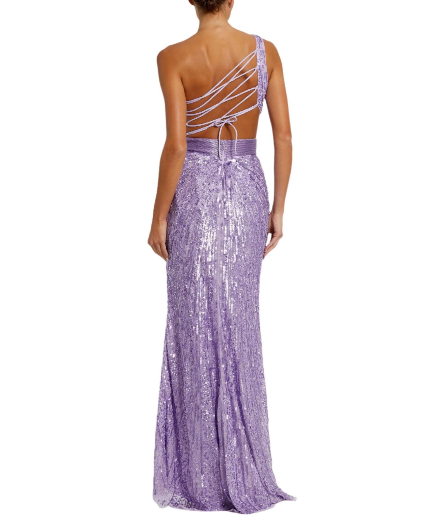 Women's Sequined One Shoulder Draped Lace Up Gown
