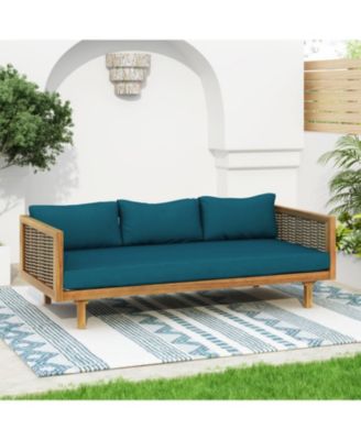 Streamdale Acacia Wood Outdoor Daybed with Rattan Armrests