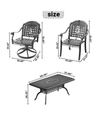 Streamdale 7-Piece Cast Aluminum Dining Set, 2 Swivel, 4 Chairs, Rectangular Table, Black Frame