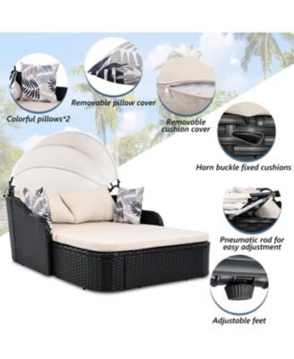 Streamdale 79.9" Outdoor Sunbed, Adjustable Canopy, Double Lounge, Black Wicker