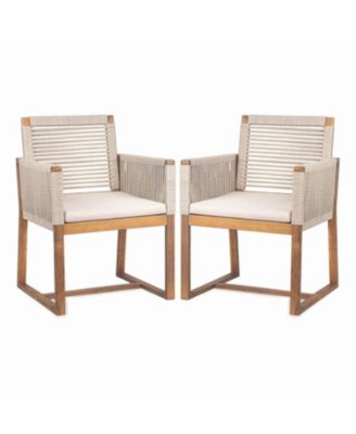 Acacia Patio Chairs (Set of 2), Rope Back, Cushions, Light Brown