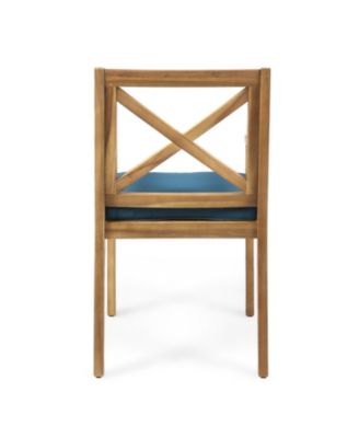 Streamdale Blue Cushion Patio Chairs - Wood Arm Dining Set (Set of 2)