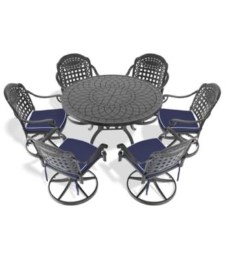 Streamdale 7-Pc Cast Aluminum Dining Set, 6 Swivel Chairs, 47" Round Table, Black Frame