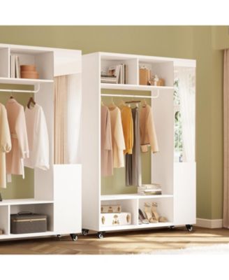 Closet Racks on Wheels with Mirror and 10 Shelves, Movable