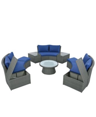 Streamdale 10-Pc Half-Round Rattan Patio Sofa Set, Free Combo, Blue