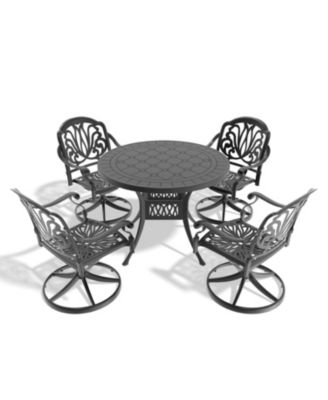 Streamdale 5-pc Cast Aluminum Dining Set, 4 Swivel Chairs, 39" Round Table, Black Frame