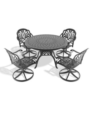 Streamdale 5-Pc Cast Aluminum Dining Set, 4 Swivel Chairs, 47" Round Table