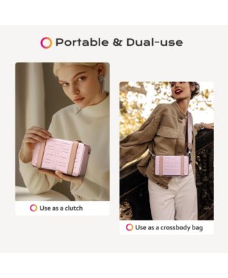 Mini Suitcase Crossbody Bag Portable Hard Shell Aluminum Cosmetic Makeup Case with Adjustable Strap Travel Handbag for Makeup Artist,Red