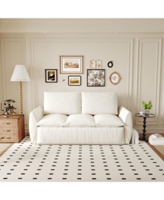 Streamdale 70" Convertible Sofa Sleeper Bed, 3-Seat Velvet Loveseat with Pillow and Blanket Set (Beige)