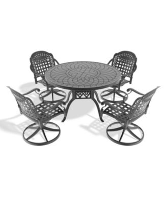 Streamdale 5-Pc Cast Aluminum Dining Set, 4 Swivel Chairs, 47" Round Table