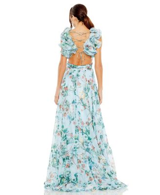 Women's Chiffon Cut-Out Lace-Up Back Gown
