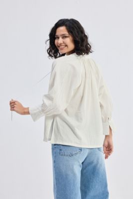 Women's Relaxed Fit Top with Front-tie in Cream