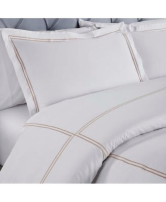 Spring Blooms Cotton Two-Line Embroidered 3-Piece Duvet Cover Set, Full/Queen