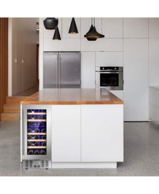 15" Wine Cooler Under Counter Beverage Refrigerator Beer Mini Fridge 28 Bottles Dual Zone Built-in Freestanding Stainless Steel Double-Layer Tempered Glass Door
