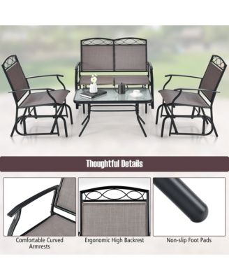 4PCS Outdoor Glider Chair & Table Set Patio Conversation Furniture Set
