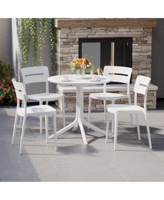 Modern 5-Piece Resin Round Patio Dining Table Set with Stackable Patio Dining Chairs