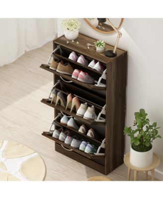 Wooden 3-Door Shoe Cabinet with Shutter Drawers and Adjustable Shelves