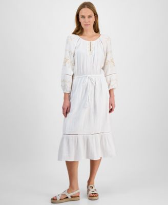 Style & Co - Women's Cotton Embroidered Midi Dress, Exclusively at Macy's