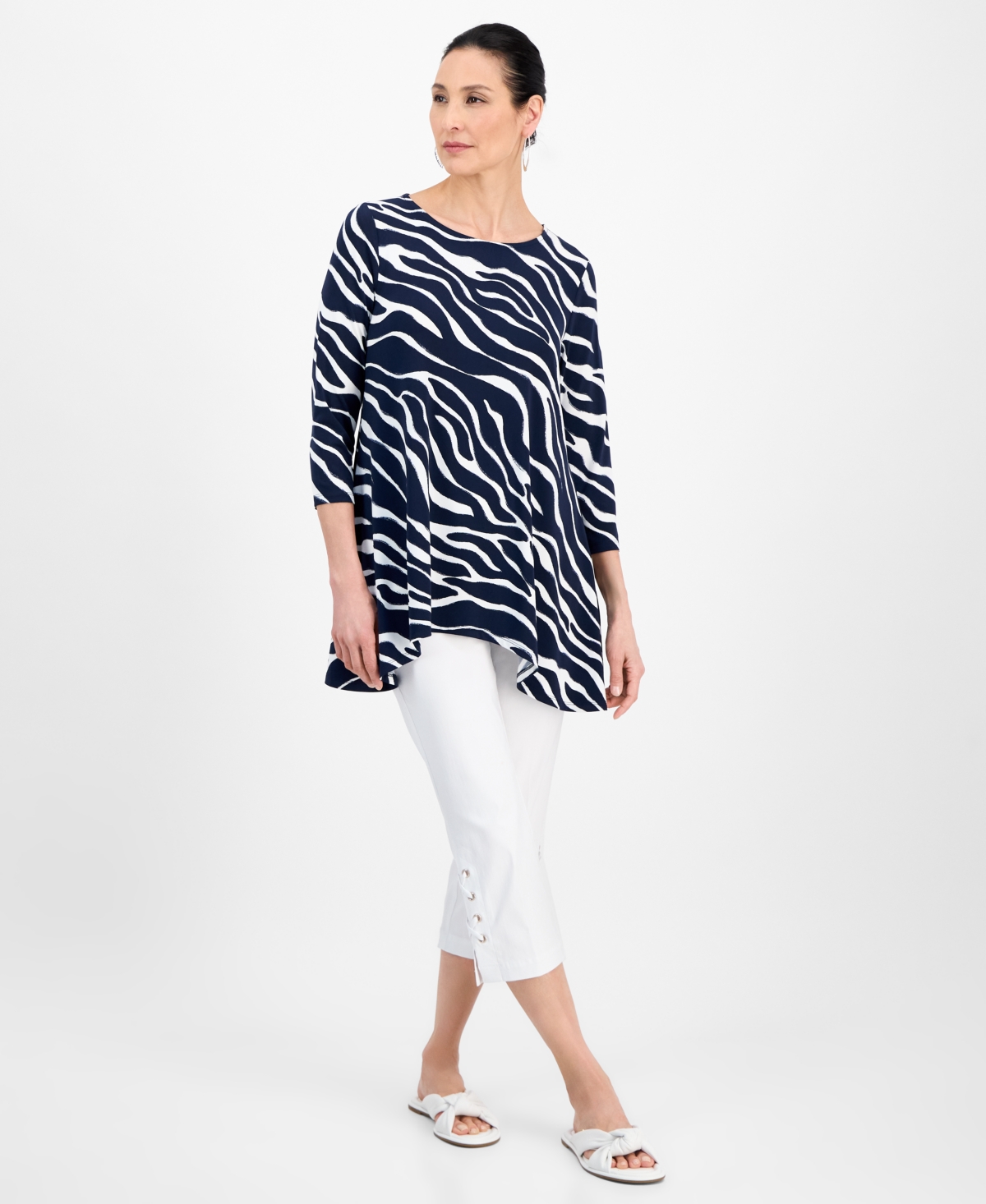 JM COLLECTION WOMEN'S PRINTED ASYMMETRIC BLOUSE, EXCLUSIVELY AT MACY'S 