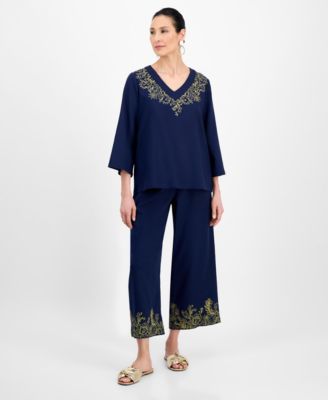 Womens Embroidered Top Capri Pants Exclusively At Macys