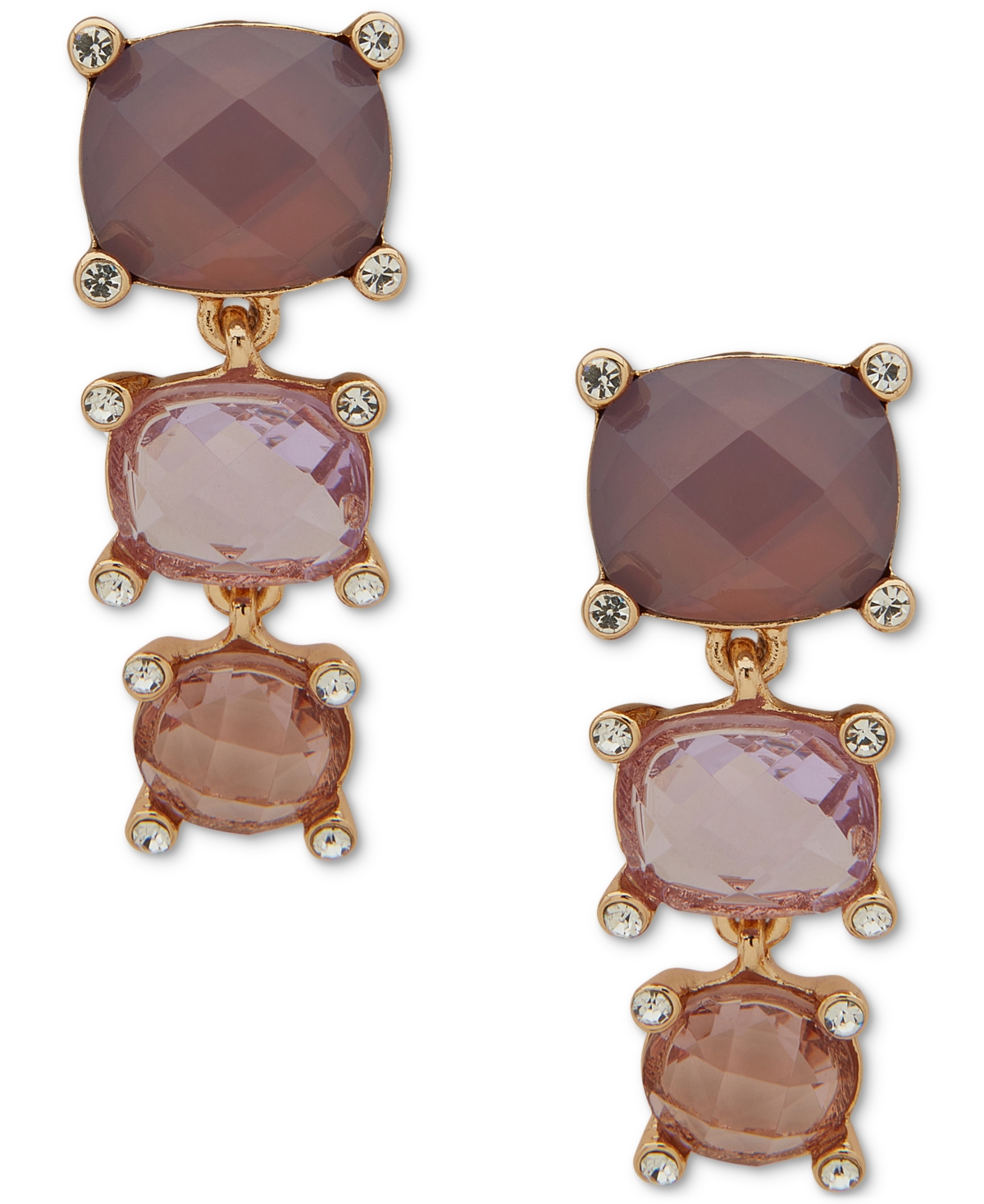 Anne Klein Gold-tone Mixed Stone Clip-on Drop Earrings In Purple