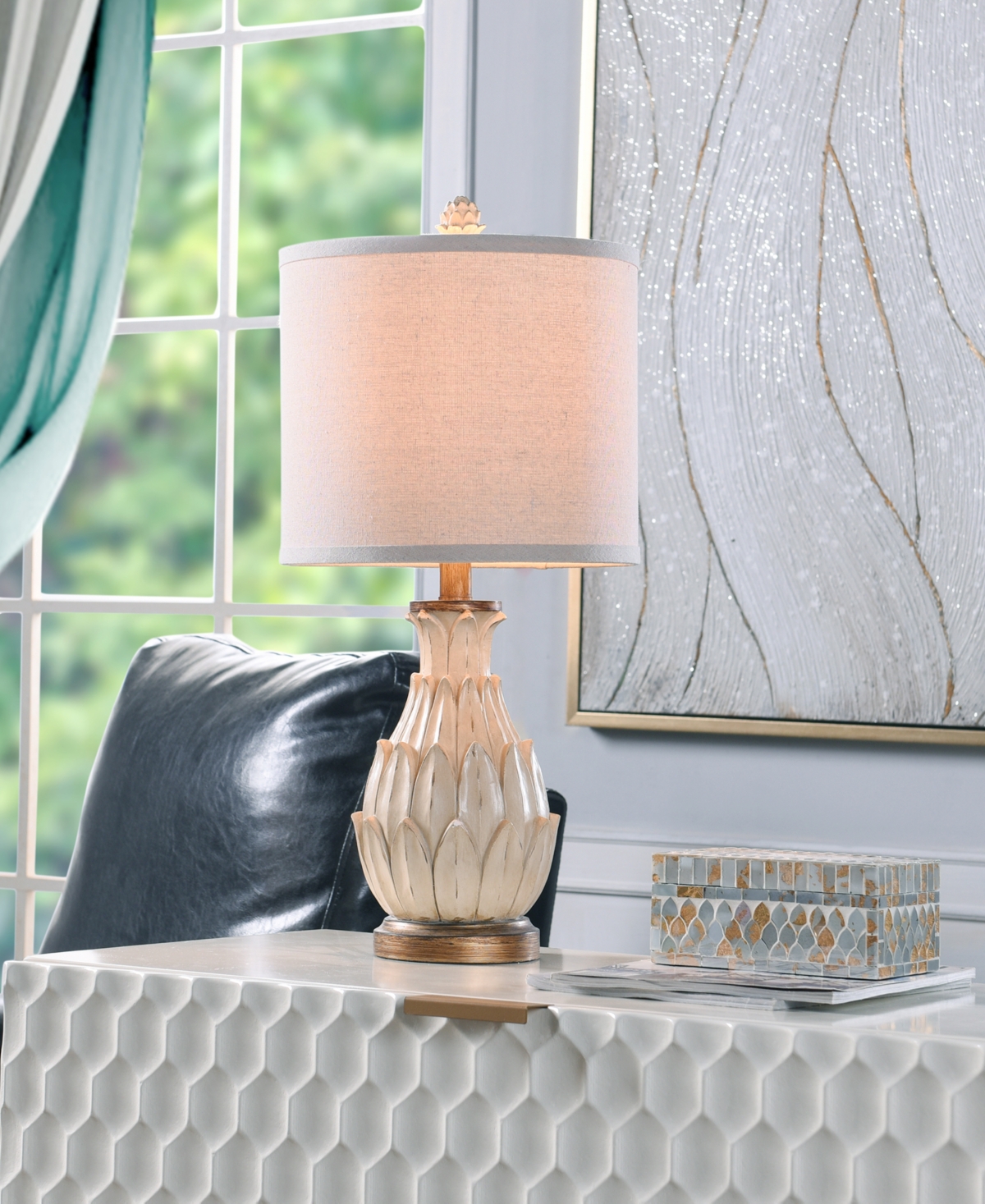 STYLECRAFT HOME COLLECTION 23.5" MINI ARTICHOKE HARDBACK FABRIC TABLE LAMP 