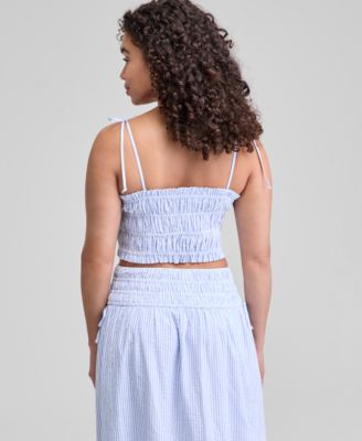 Women's Smocked Seersucker Tie-Strap Top, Exclusively at Macy's