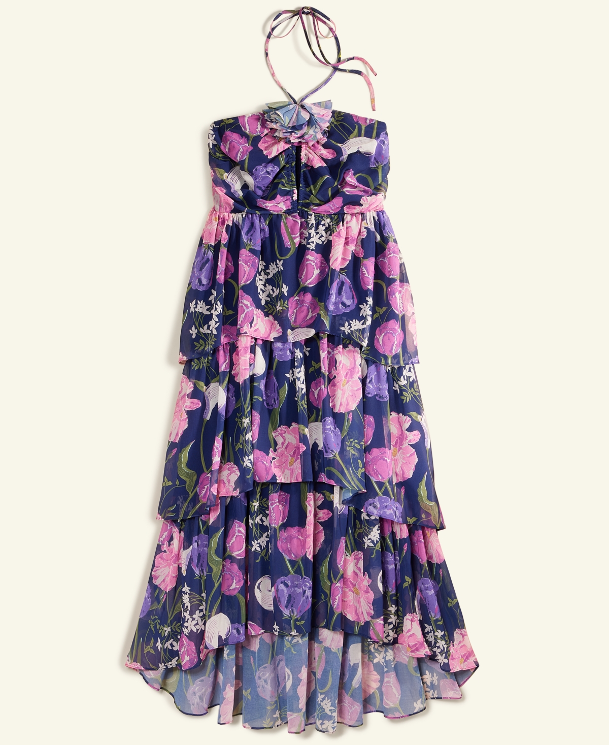 Macy's Flower Show Floral-print Halter Dress, Exclusively At  In Navy Flower