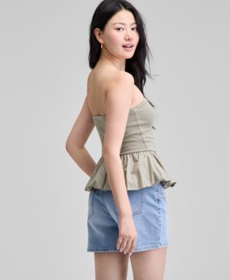Women's Cotton Bubble-Hem Strapless Top, Exclusively at Macy's