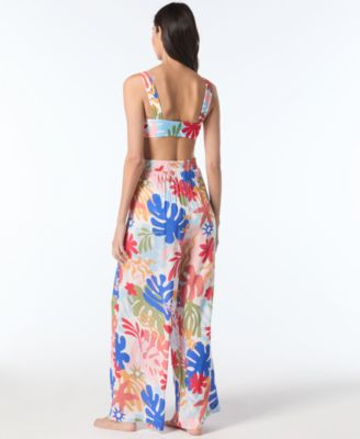 Vince Camuto Womens Printed Square Neck Bikini Top Cover Up Pants In Multi