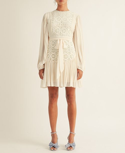 alfani AROSE STUDIO INC Women's Jules Lace-Trim Blouson-Sleeve A-Line Dress Women's Fashion Shoes & Accessories