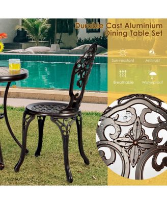 3PCS Cast Aluminum Patio Bistro Set Outdoor Table & Chairs Furniture Set