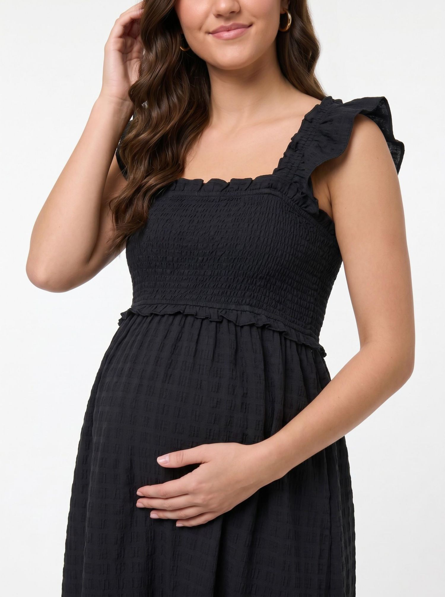 Women's Sleeveless Ruffle Shoulder Smocked Maxi Dress - Motherhood