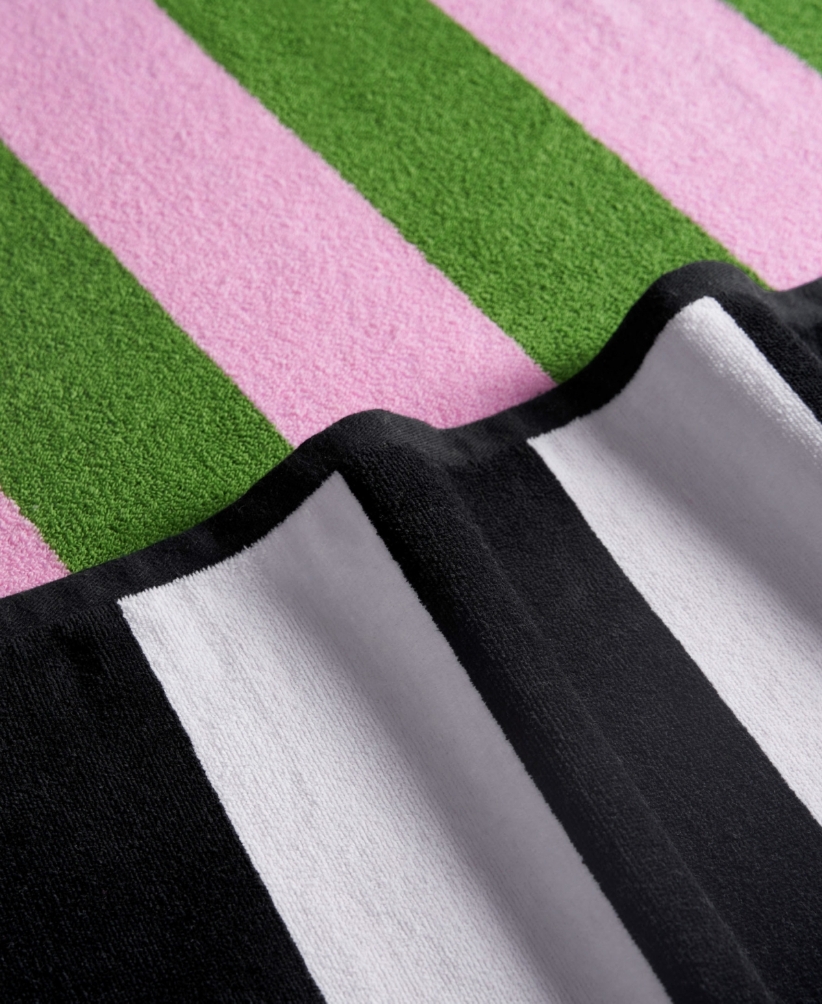 Juicy Couture Stripe Cotton Beach Towel In Black,white,pink,green