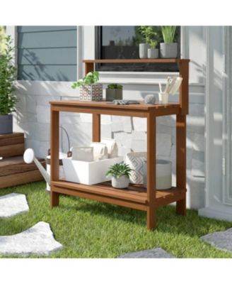 Outdoor Garden Potting Bench Table with Bottom Shelf for Storage and Workspace