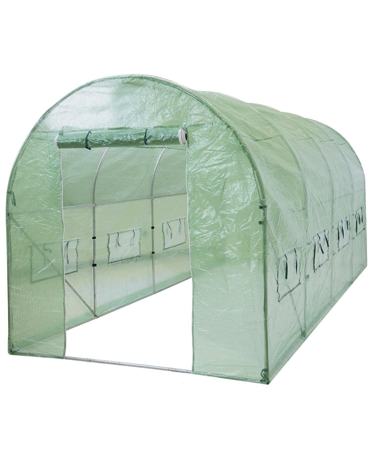 Outdoor Hoop House Greenhouse with Steel Frame for Year-Round Gardening - Green